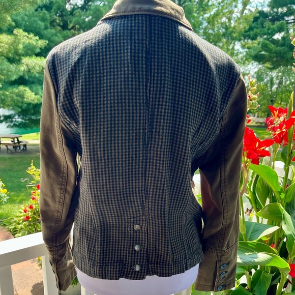 Anthropologie Hei Hei Olive Green Cotton Blazer | Houndstooth Back | Size 8P - Picture 5 of 12